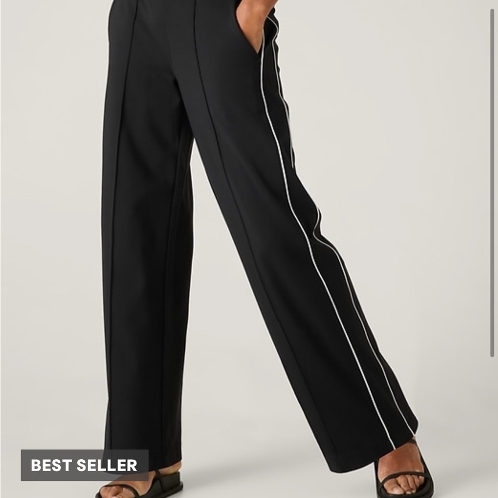 Athleta High Rise Venice Track Pant - Black with White Trim